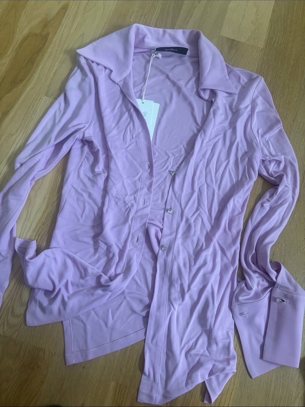 Women's Light Pink Button-Down Shirt - Soft Collared Top